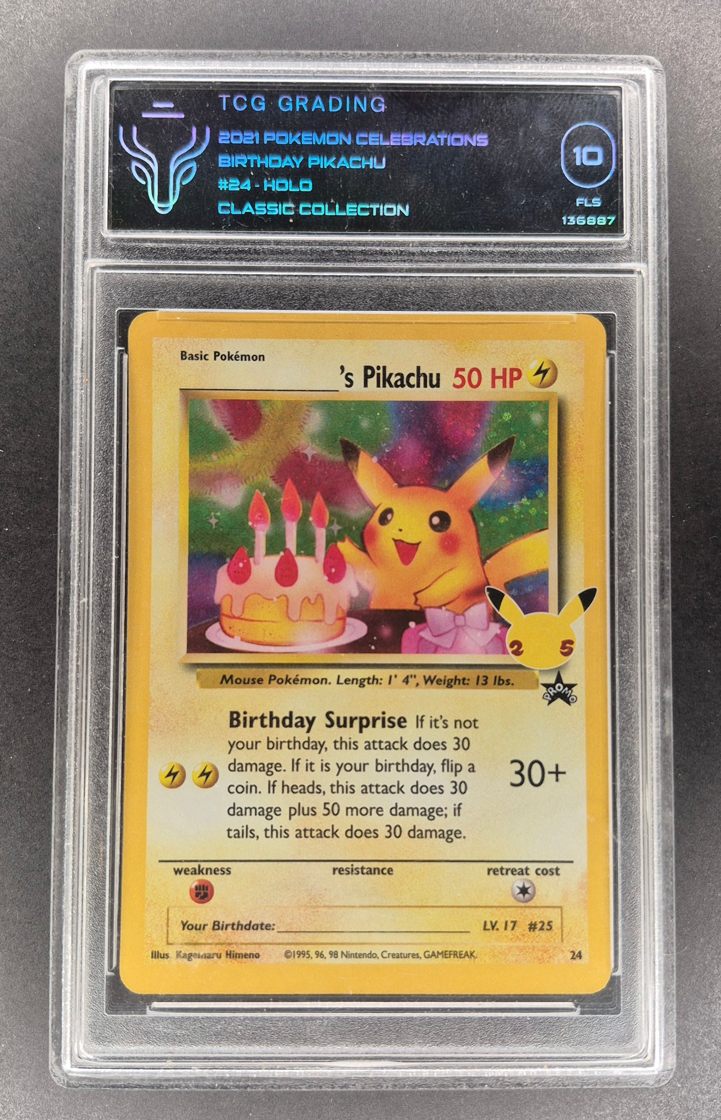 TCG 10 GEM MINT Pokémon Birthday Pikachu Celebrations Classic Collection #24