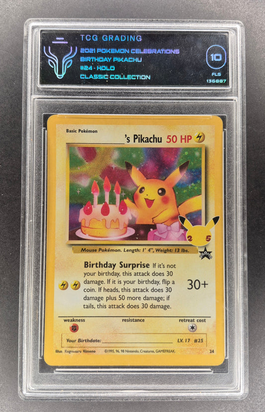 TCG 10 GEM MINT Pokémon Birthday Pikachu Celebrations Classic Collection #24