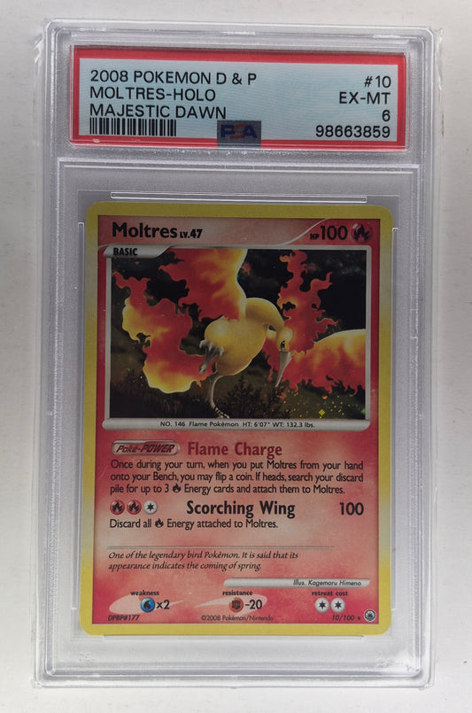 2008 Pokémon D&P Majestic Dawn 10/100 Moltres Holo PSA 6