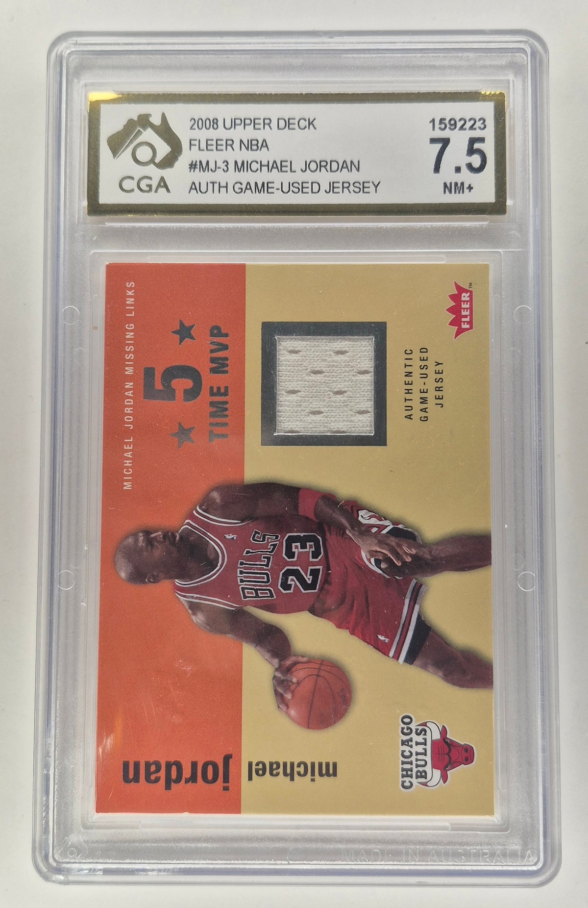 2008 Upper Deck Fleer NBA Michael Jordan Game Used Patch MJ-3  CGA 7.5 NM+