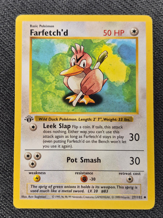 Pokemon 27/102 Farfetch'd 1st Edition Shadowless NM