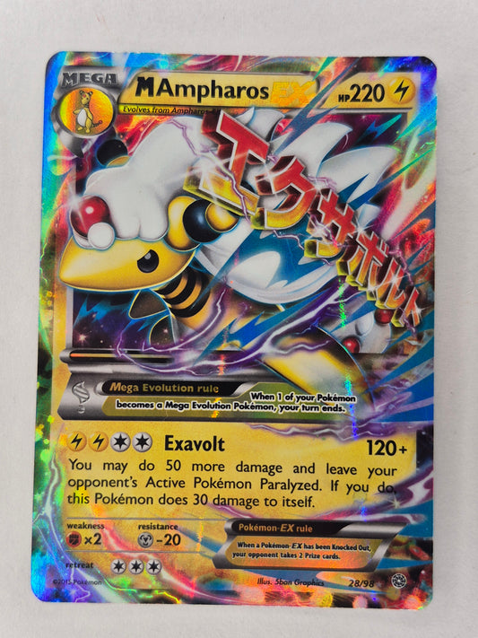 2015 Pokemon XY M Ampharos EX Ancient Origins #28 Full Art Foil Rare LP