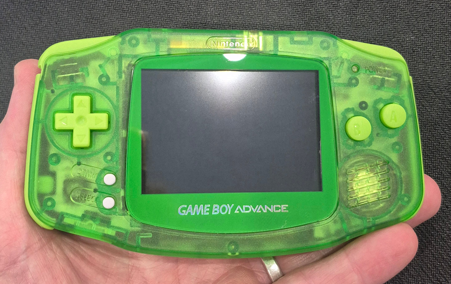 2000 Nintendo Gameboy Advance AGB-001 Brand new Clear Green case,IPS Backlit screen VGC New!
