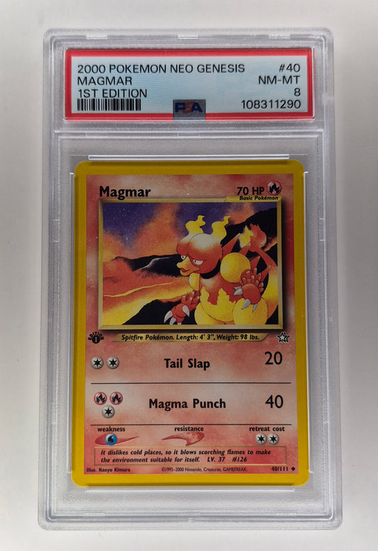 2000 Pokémon Neo Genesis 40/111 Magmar 1st Edition PSA 8