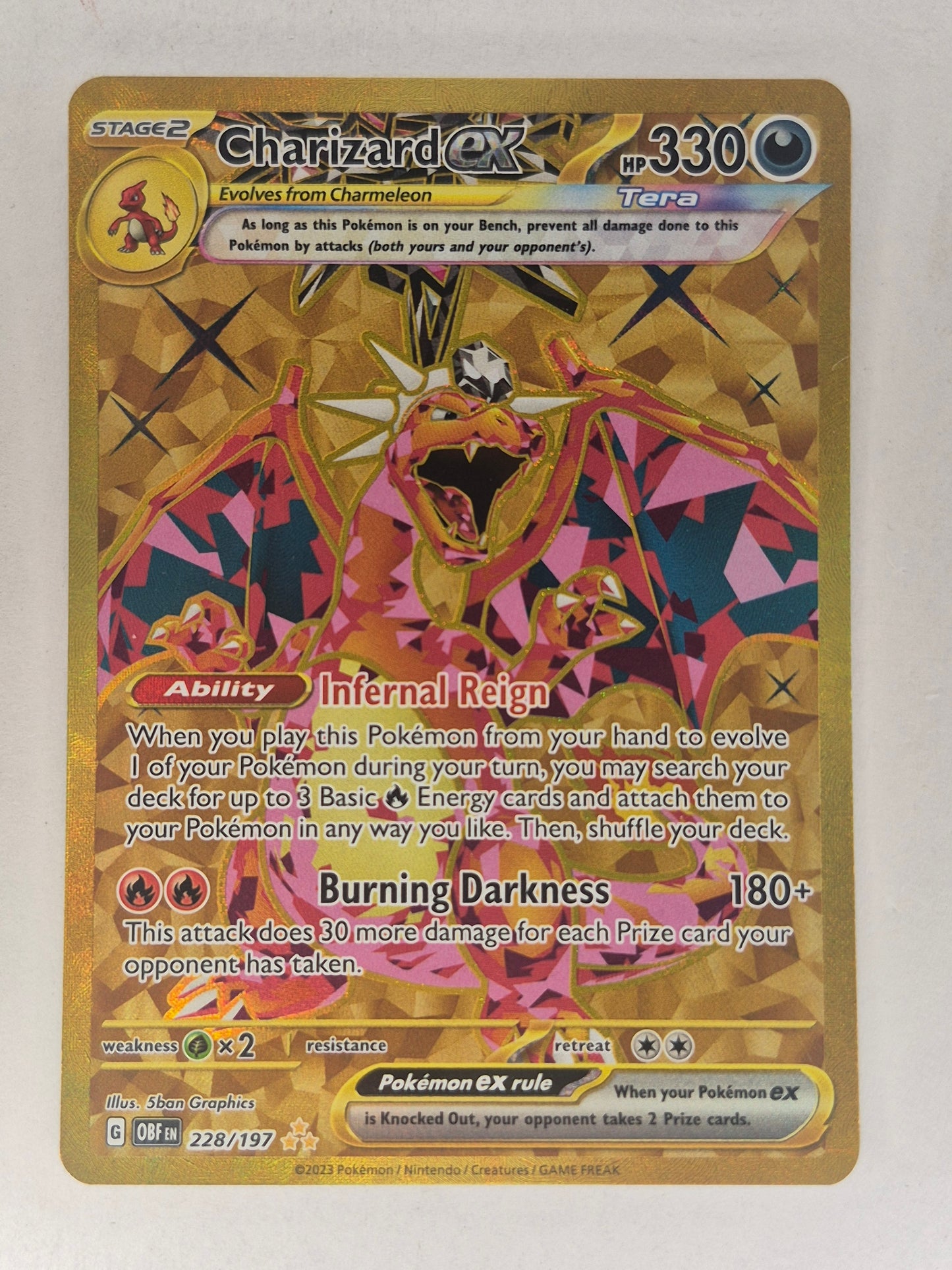 2023 Pokemon Obsidian Flames 228/197 Charizard EX Gold Secret Rare