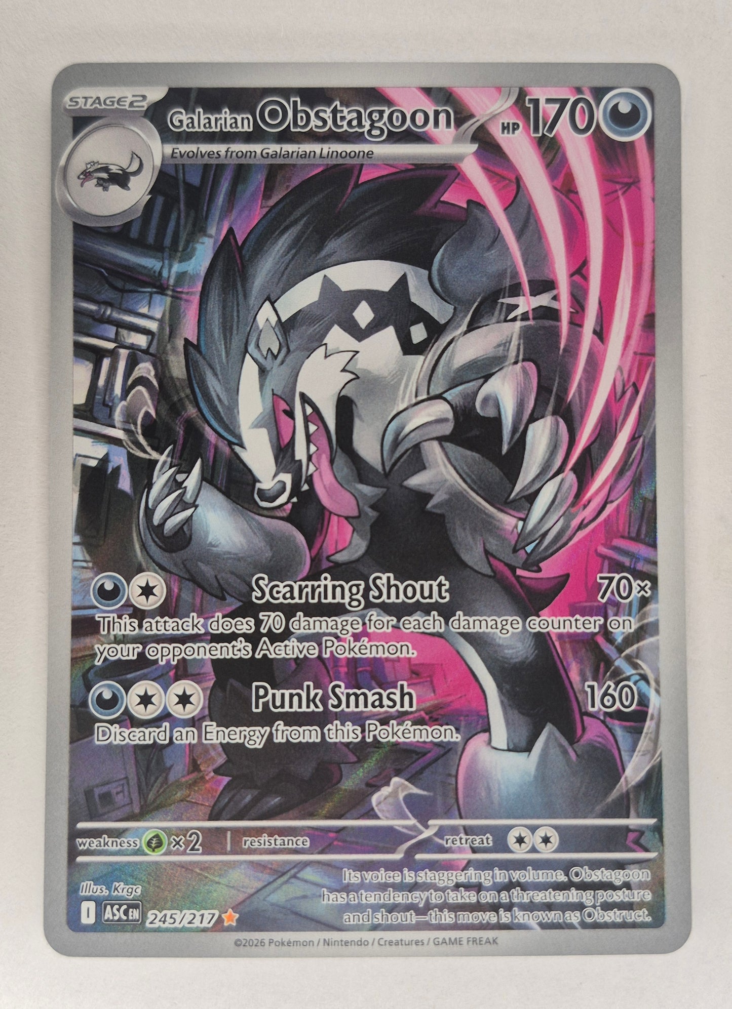Galarian Obstagoon 245/217 ASC Illustration Pokemon Ascended Heroes NM