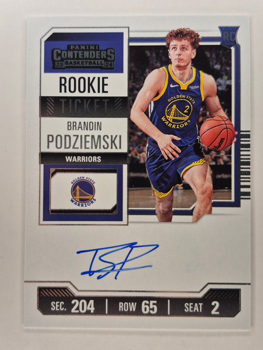 2023-24 Panini Contenders Basketball #122 Brandin Podziemski Rookie Ticket On Card Auto