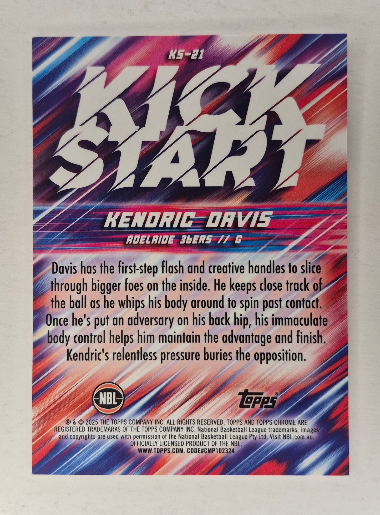 2024-25 Topps Chrome NBL Kendric Davis Kick Start Red 5/5 SSP NM