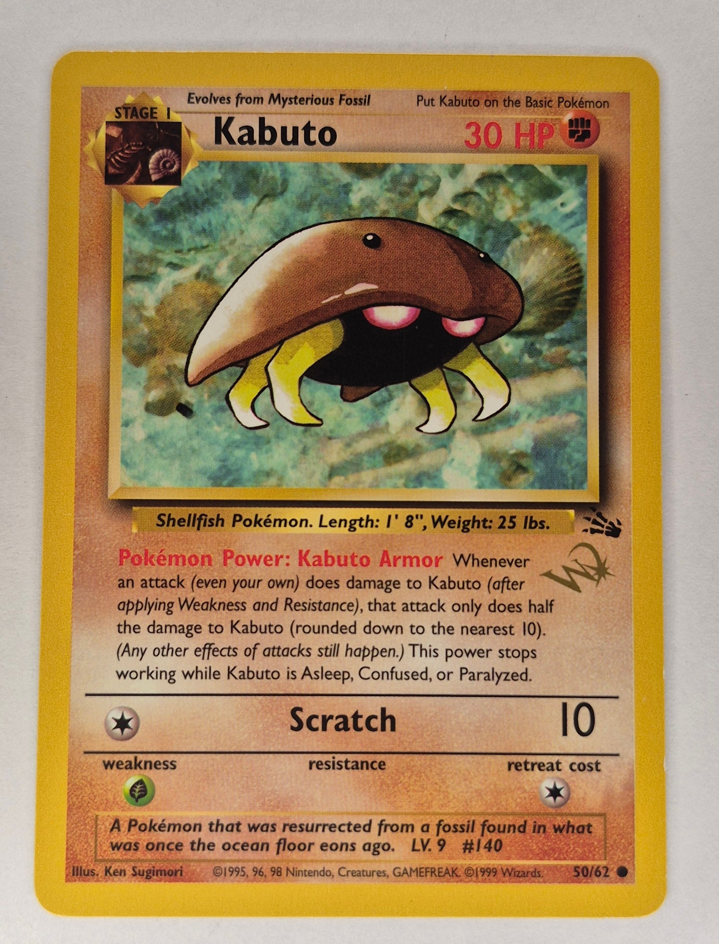 1999 50/62 Wizards Gold Stamp Kabuto Pokemon Top Deck Mag Promo (Rare)LP