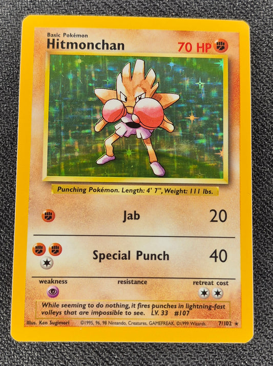 Pokemon 1999 Hitmonchan Base Set Holo Rare 7/102 LP