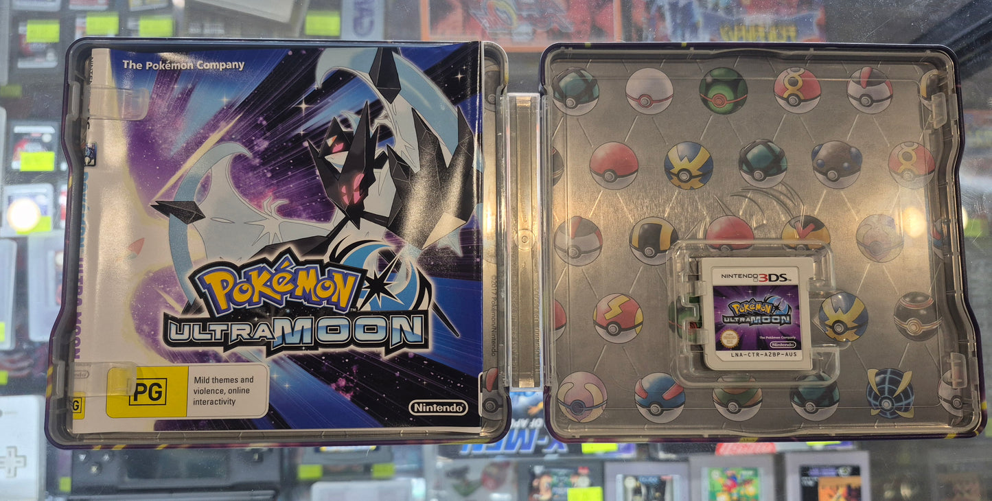 Pokémon Ultra Moon (Nintendo 3DS, 2017) Steelbook  Case Tested