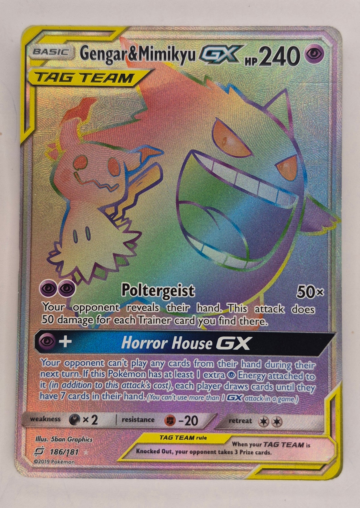 2015 Gengar & Mimikyu GX 186/181 Secret Rare Holo TAG TEAM Sm-Team Up Pokemon MP/DMG