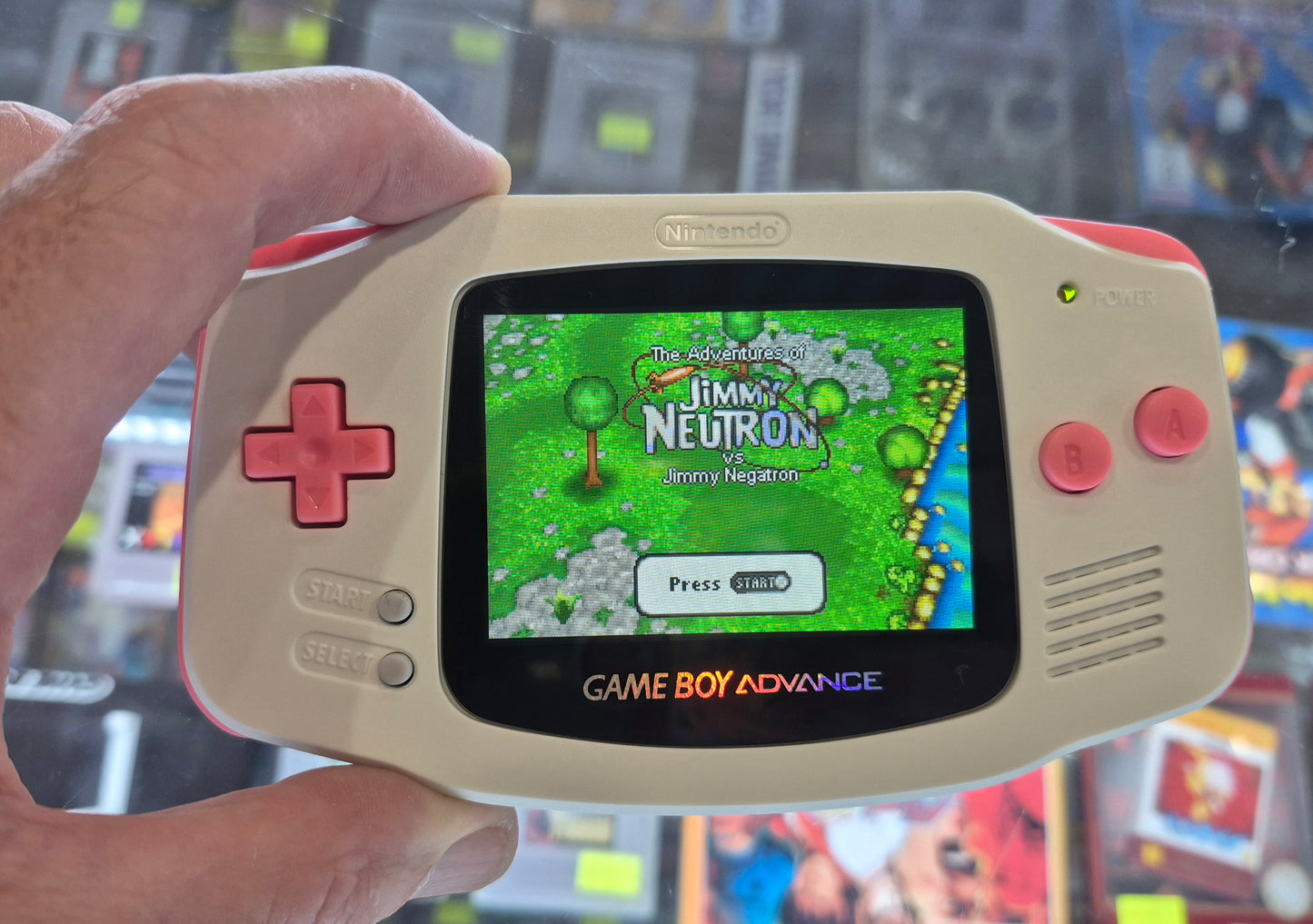 2000 Nintendo Gameboy Advance AGB-001 Brand new White/pink case,IPS Backlit screen VGC New!