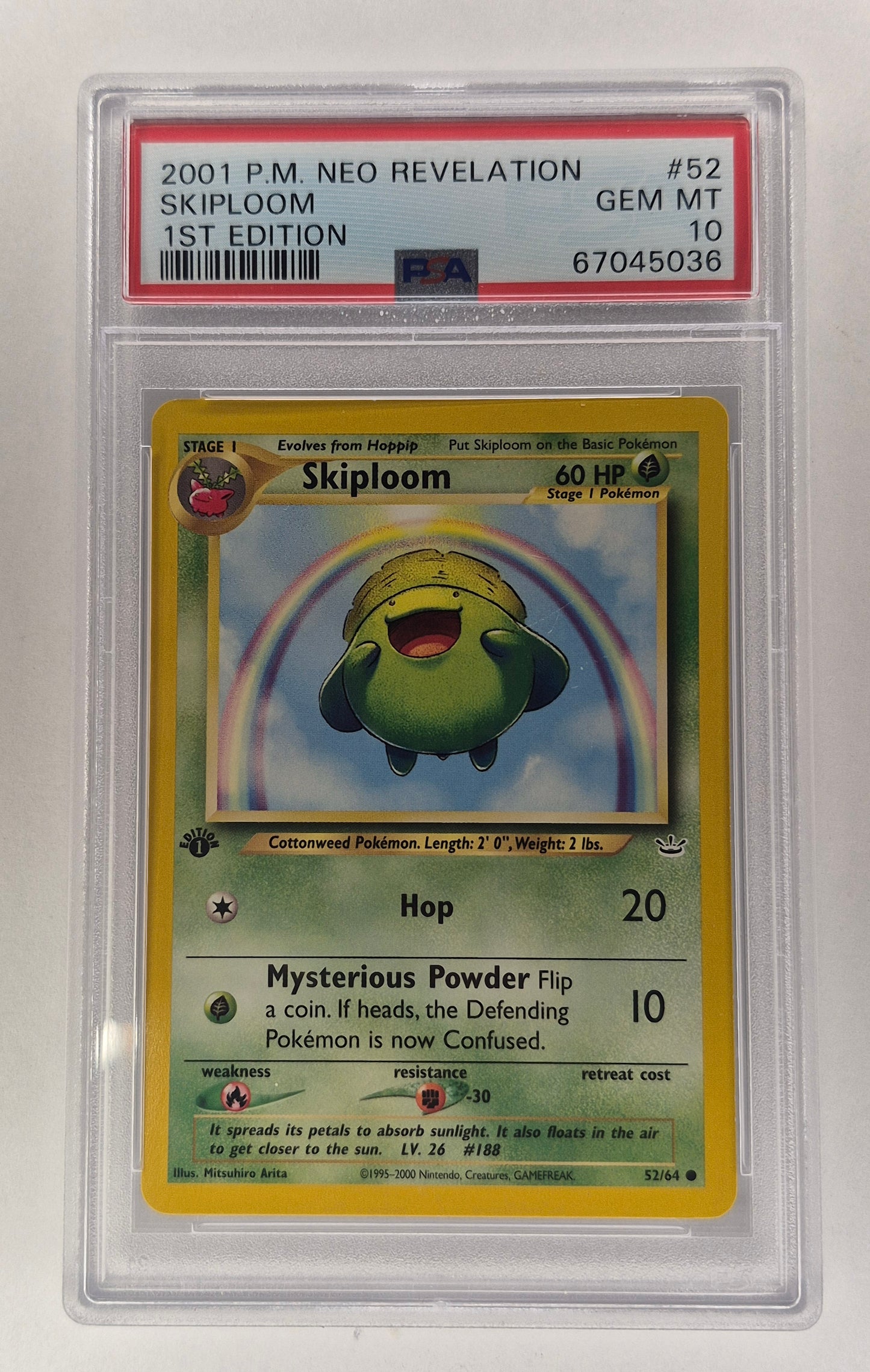 2001 Pokémon Neo Revelation 52/64 Skiploom Non Holo 1st Edition PSA 10 Gem Mt