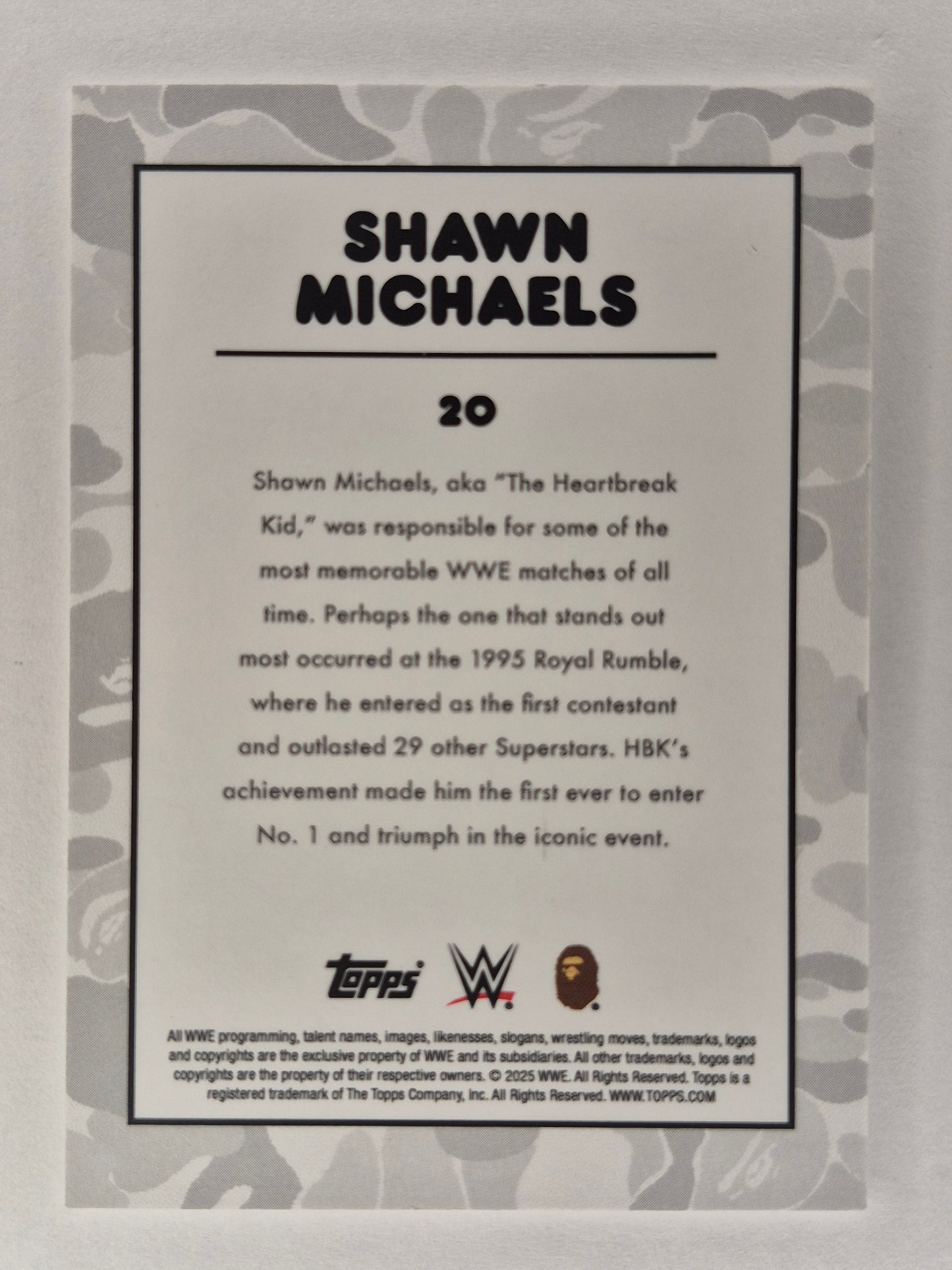 2025 Topps WWE x BAPE #20 Shawn Michaels Yellow Camo 12/99