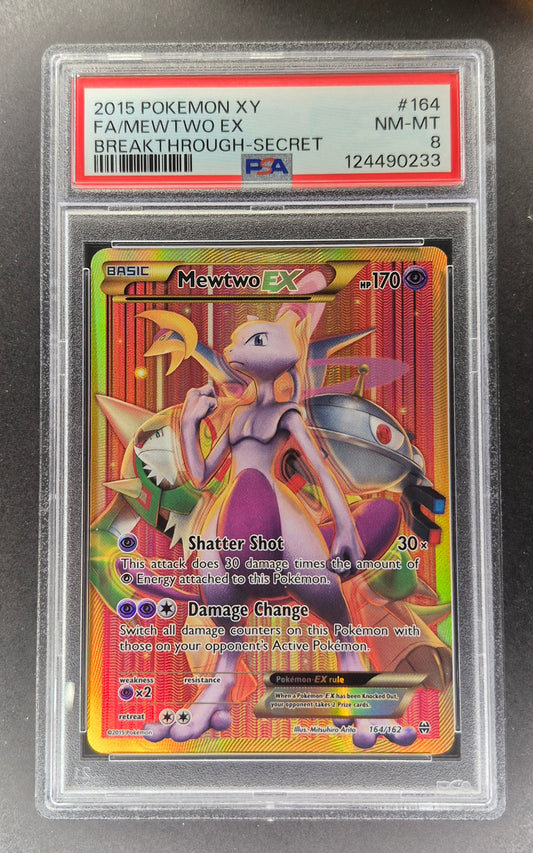 2015 POKEMON XY BREAKTHROUGH MEWTWO EX #164 SECRET GOLD RARE PSA 8 NM VINTAGE