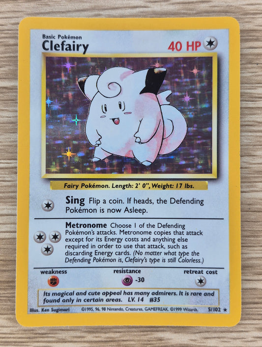 Pokemon 1999 Clefairy Base Set Holo Rare 5/102 LP