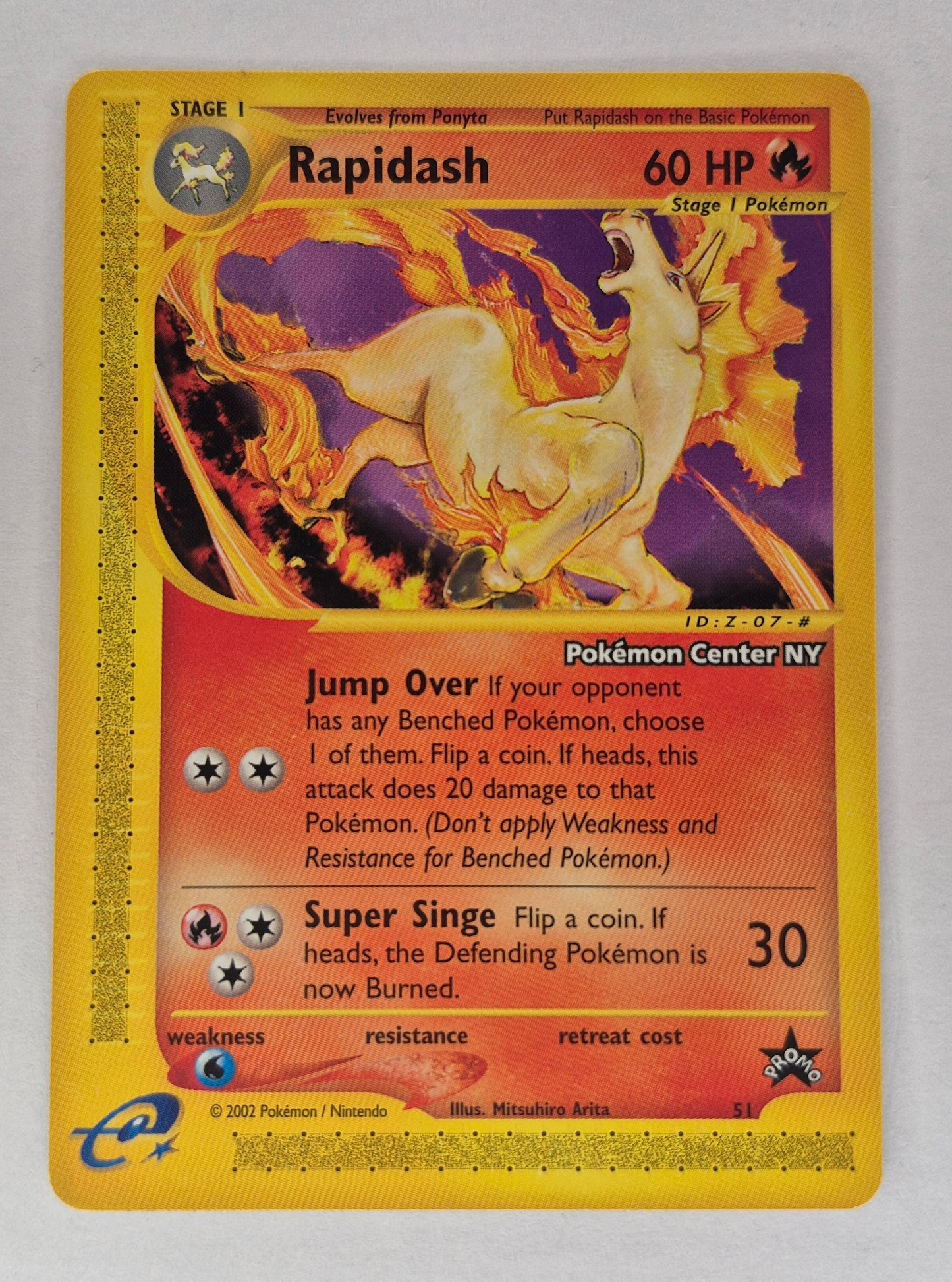 RAPIDASH POKEMON CENTER NY - LEAGUE PROMO BLACK STAR 2002 # 51 - E READER NM