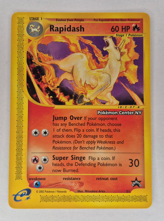 RAPIDASH POKEMON CENTER NY - LEAGUE PROMO BLACK STAR 2002 # 51 - E READER NM
