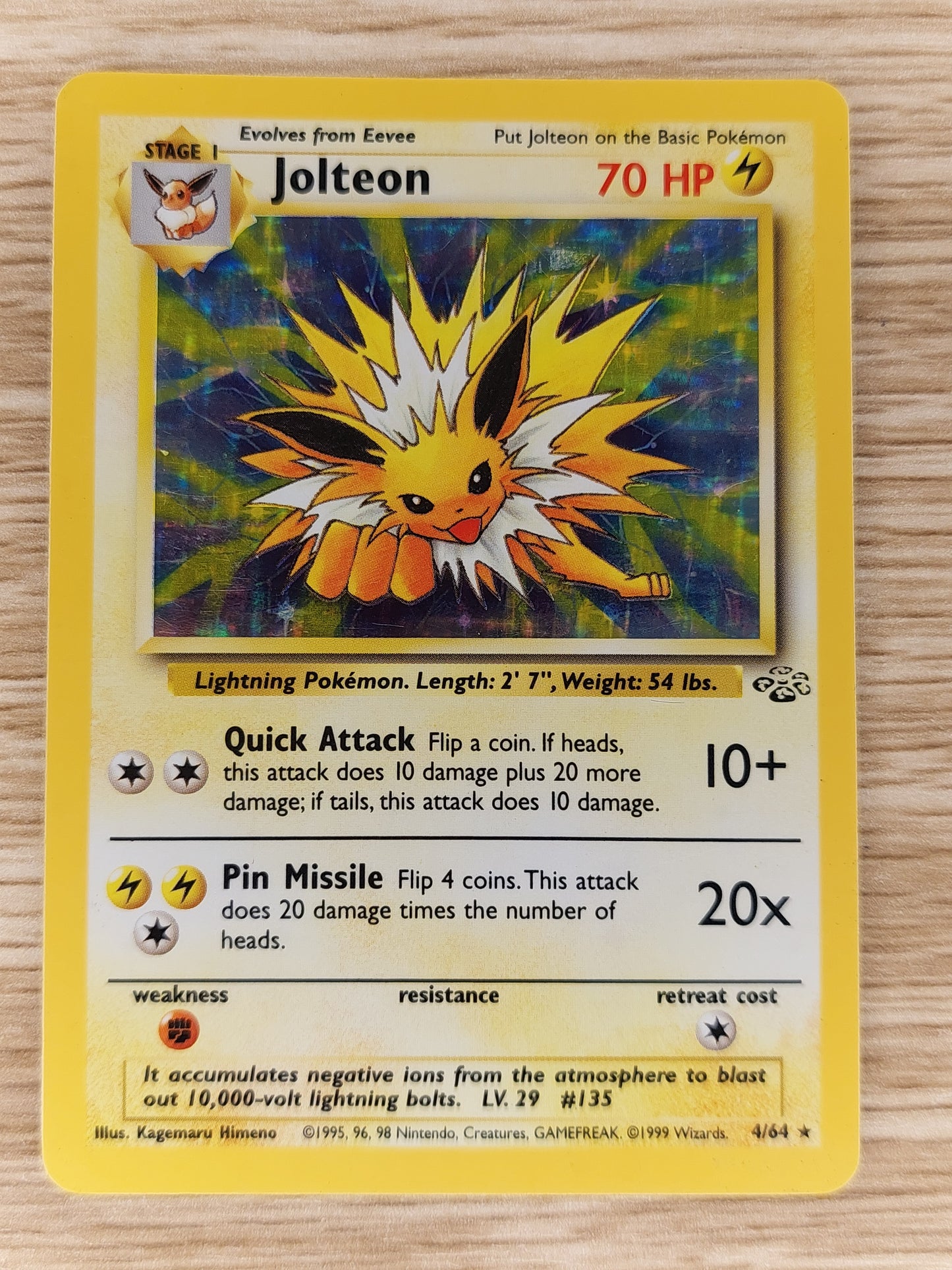 Pokemon 1999 Jolteon Jungle Holo Rare 4/64 LP #1