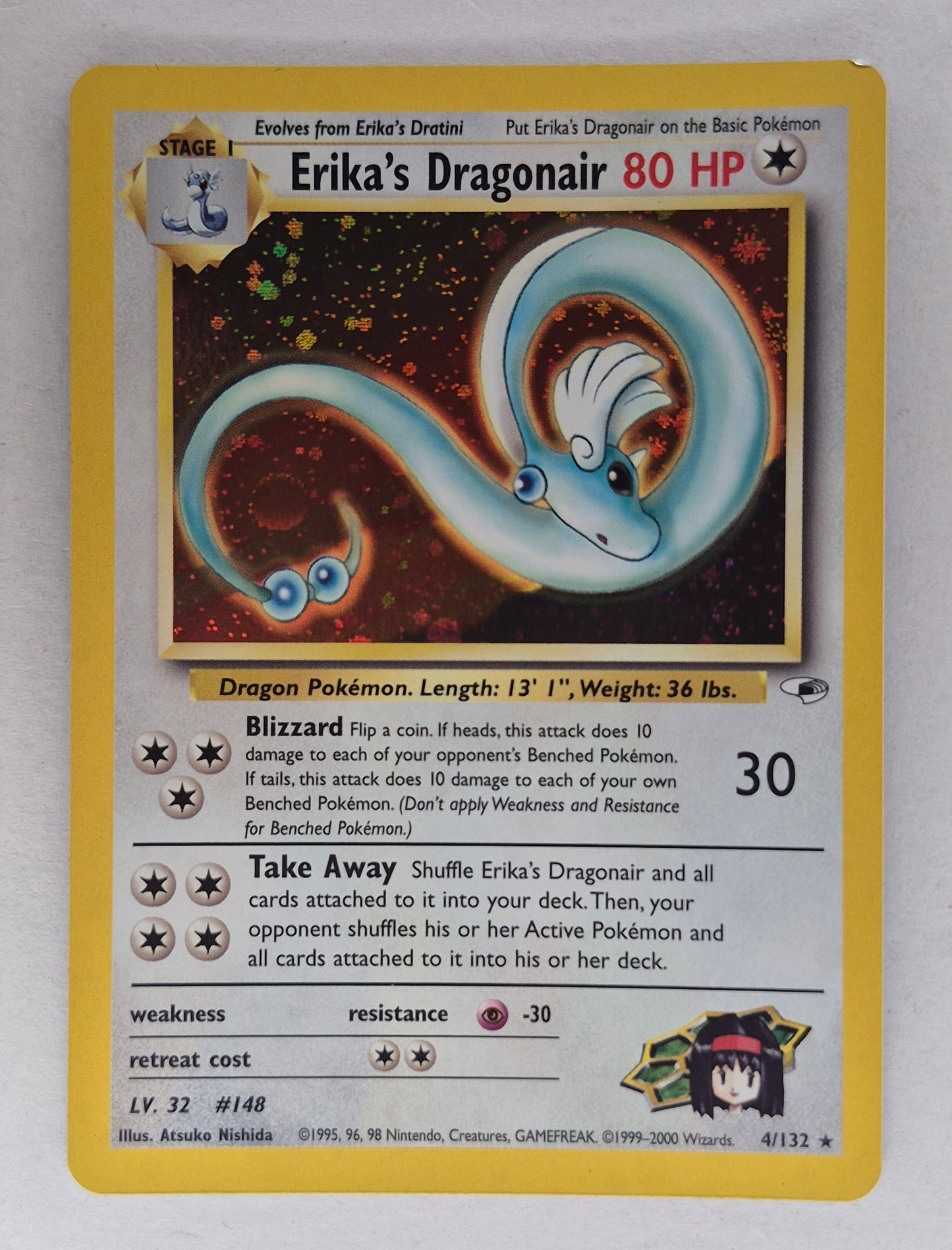 Erika’s Dragonair 4/132 Holo Gym Heroes Pokémon Card  WOTC LP