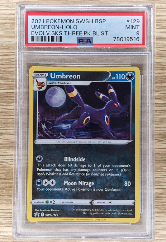 2021 SWSH Umbreon Holo Promo Evolving Skies Blister SWSH129 #Swirl# PSA 9