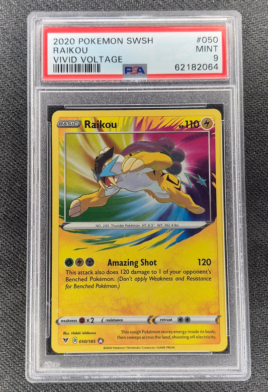 2020 Pokemon SWSH Vivid Voltage 050/185 Raikou PSA 9