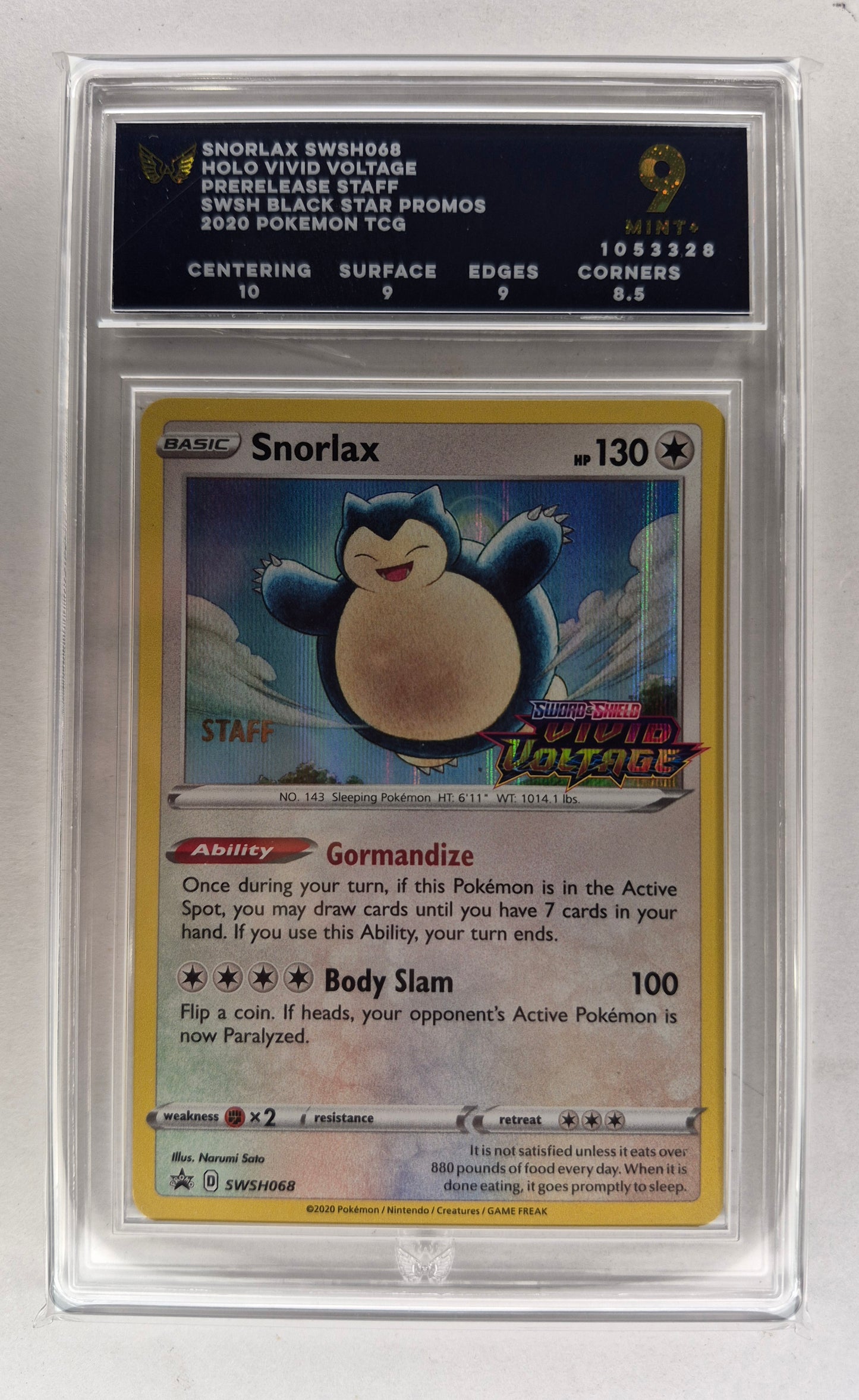 Snorlax - (Prerelease) [Staff] SWSH068: Sword & Shield Promo Cards Holo - ARK 9 Mint+