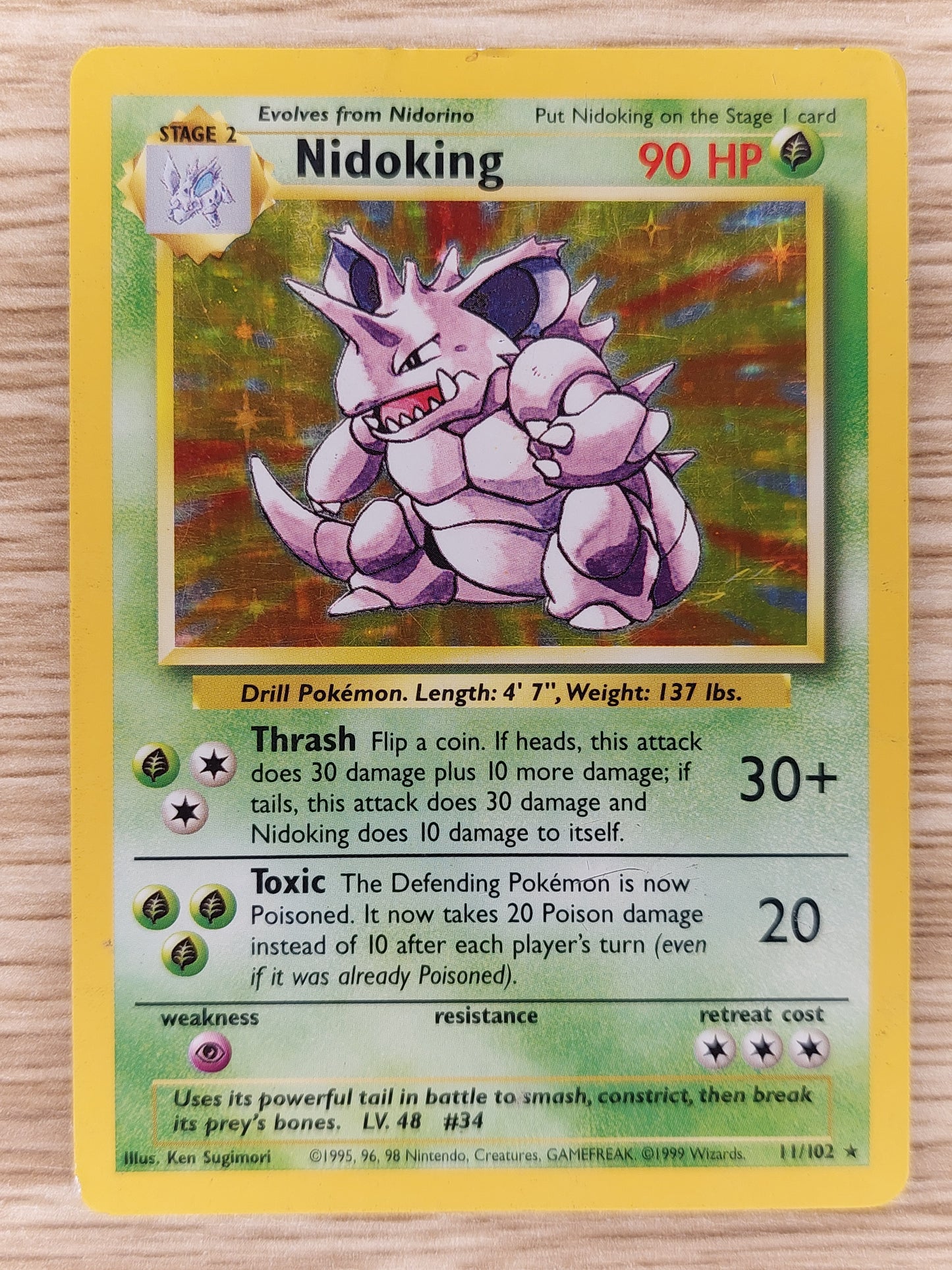 Pokemon 1999 Nidoking Base Set Holo Rare 11/102 HP/DMG #2