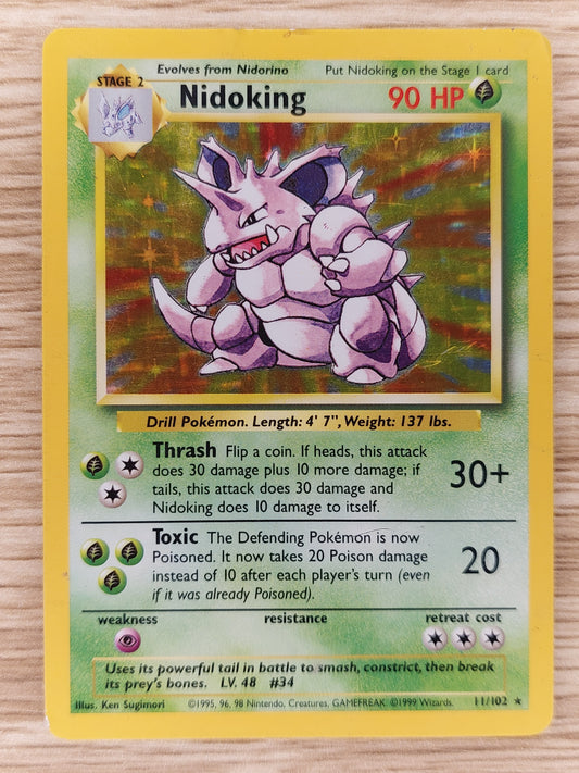 Pokemon 1999 Nidoking Base Set Holo Rare 11/102 HP/DMG #2