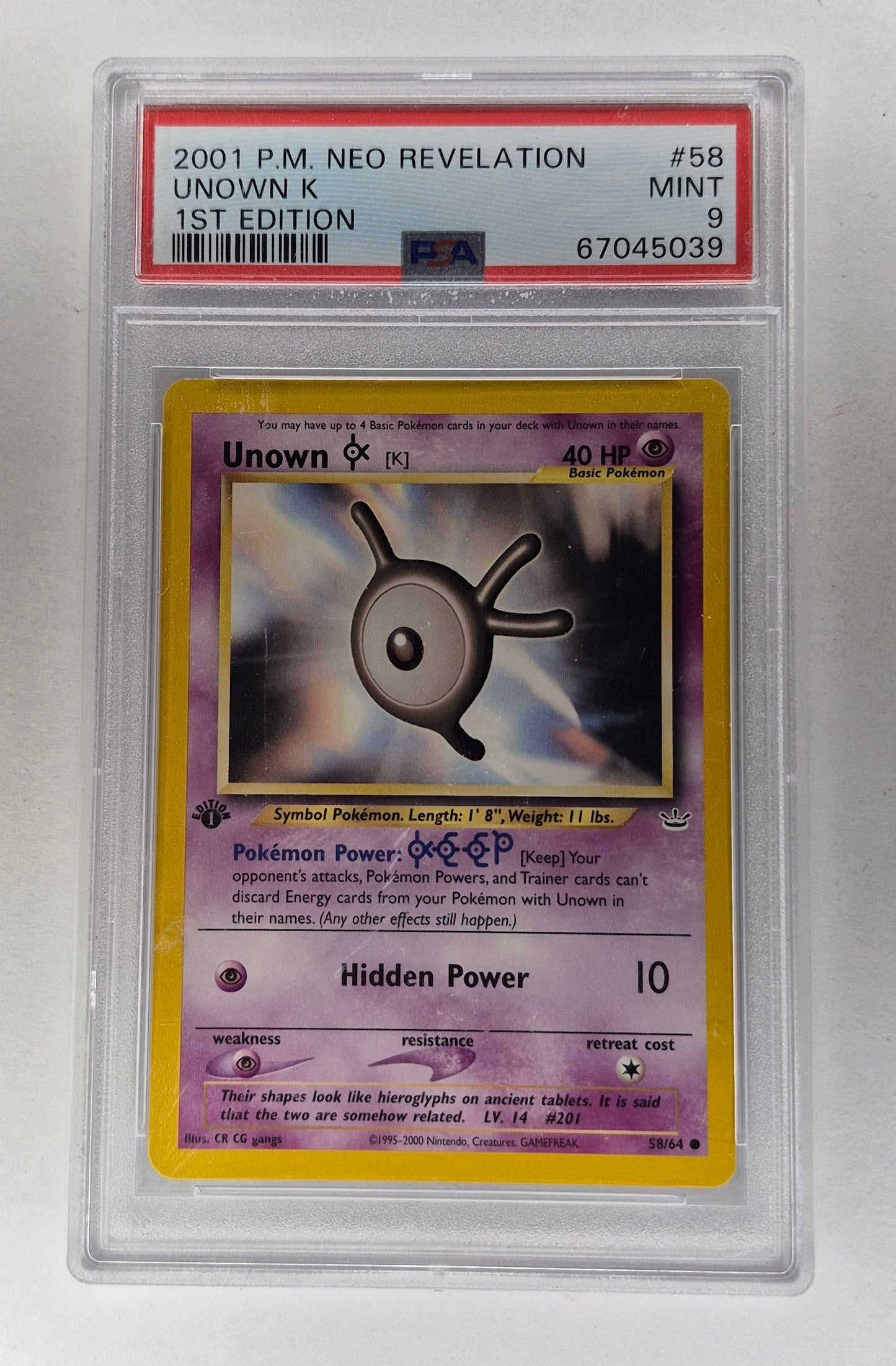 2001 Pokémon Neo Revelation 58/64 Unown K 1st Edition 9