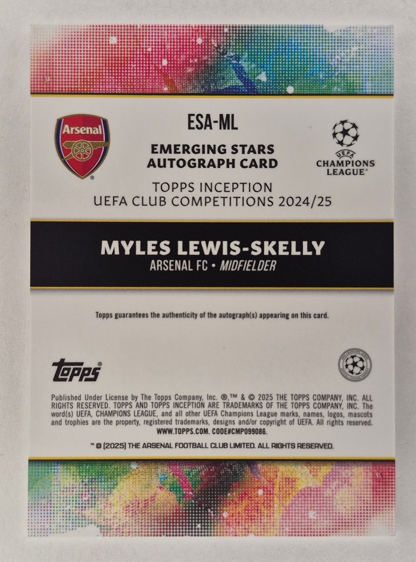 2024-25 Topps Inception UEFA Club Competitions ESA-ML Myles Lewis-Skelly RC AUTO 20/49