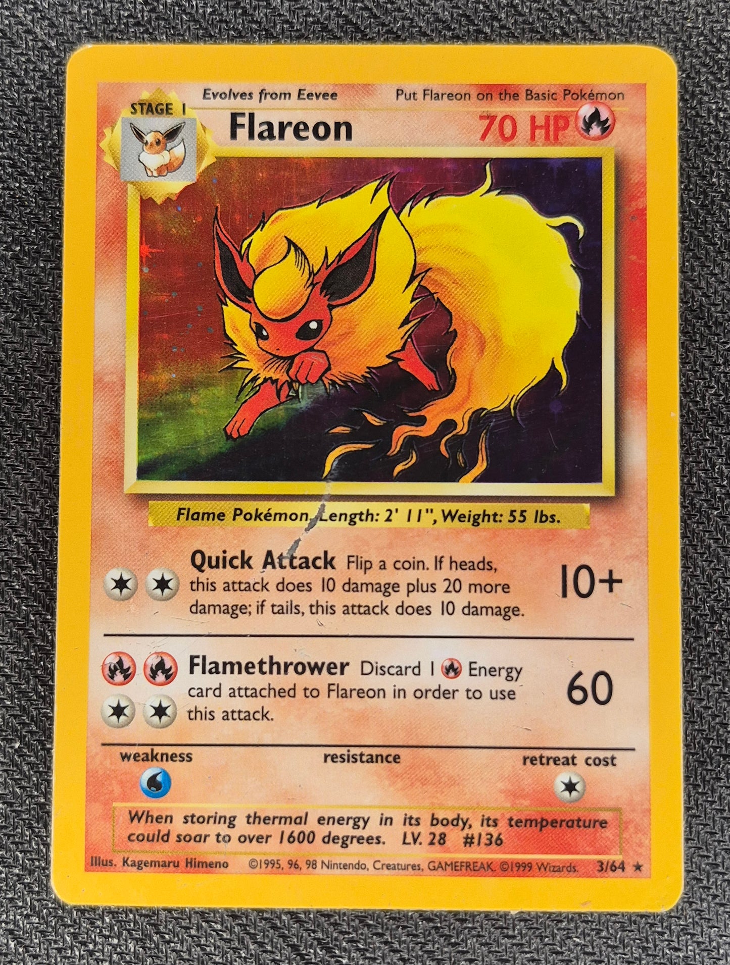 Pokemon 1999 Jungle Flareon Holo No Symbol Error 3/64 HP/DMG