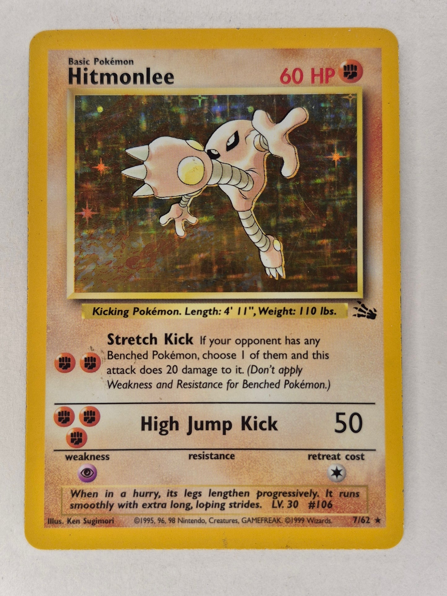 1999 Pokémon Fossil 7/62 Hitmonlee Holo MP