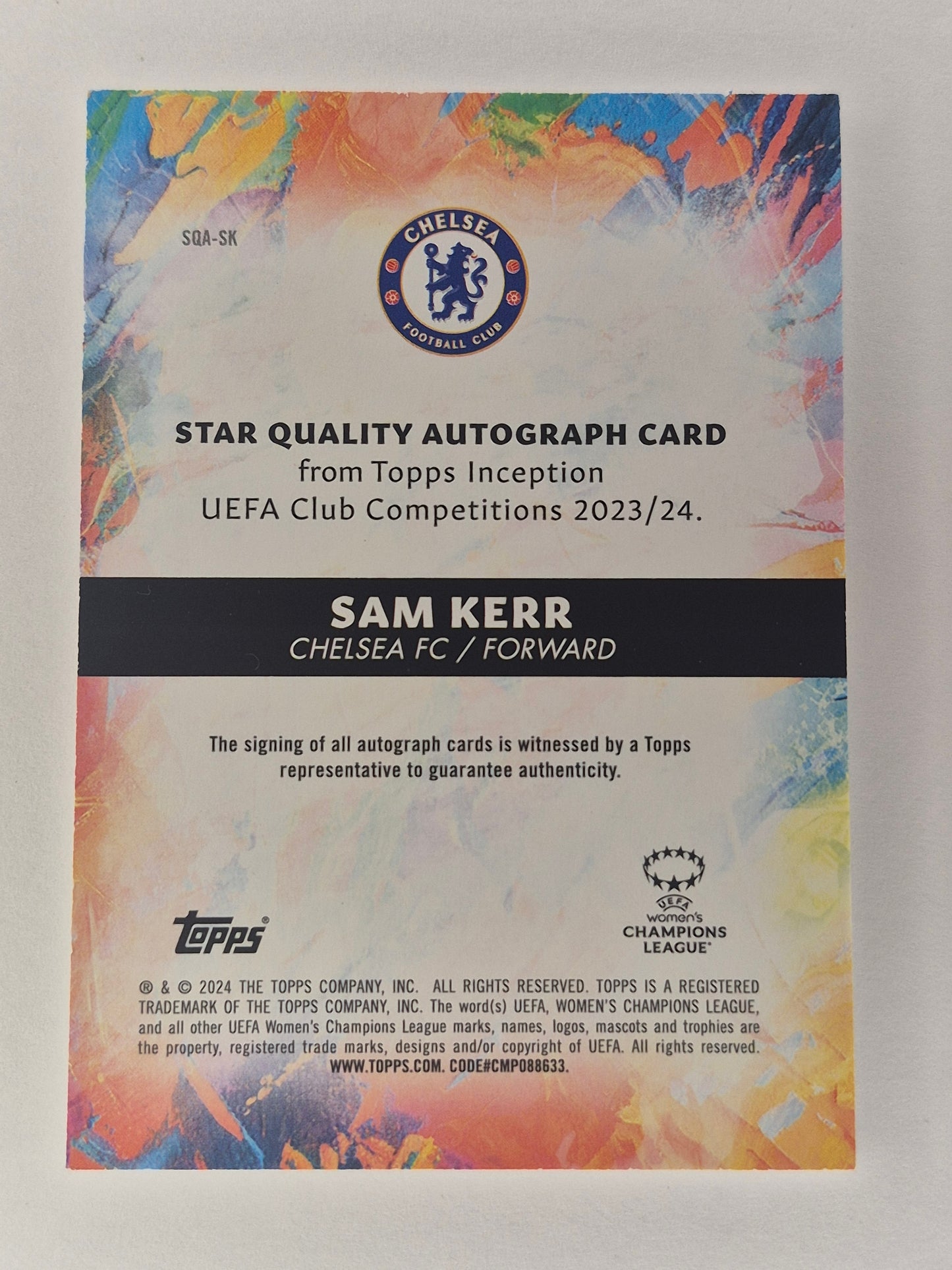 2023 Sam Kerr Auto Topps 13/49 Champions League Inception Chelsea Signed Card NM