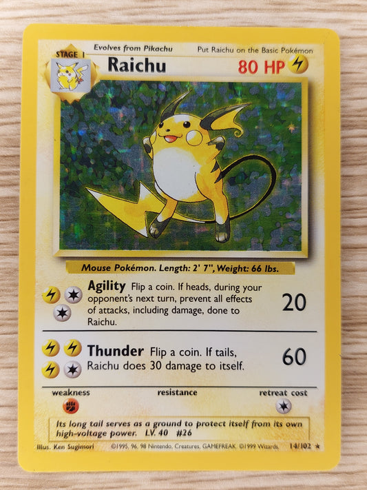 Pokemon 1999 Raichu Base Set Holo Rare 14/102 MP