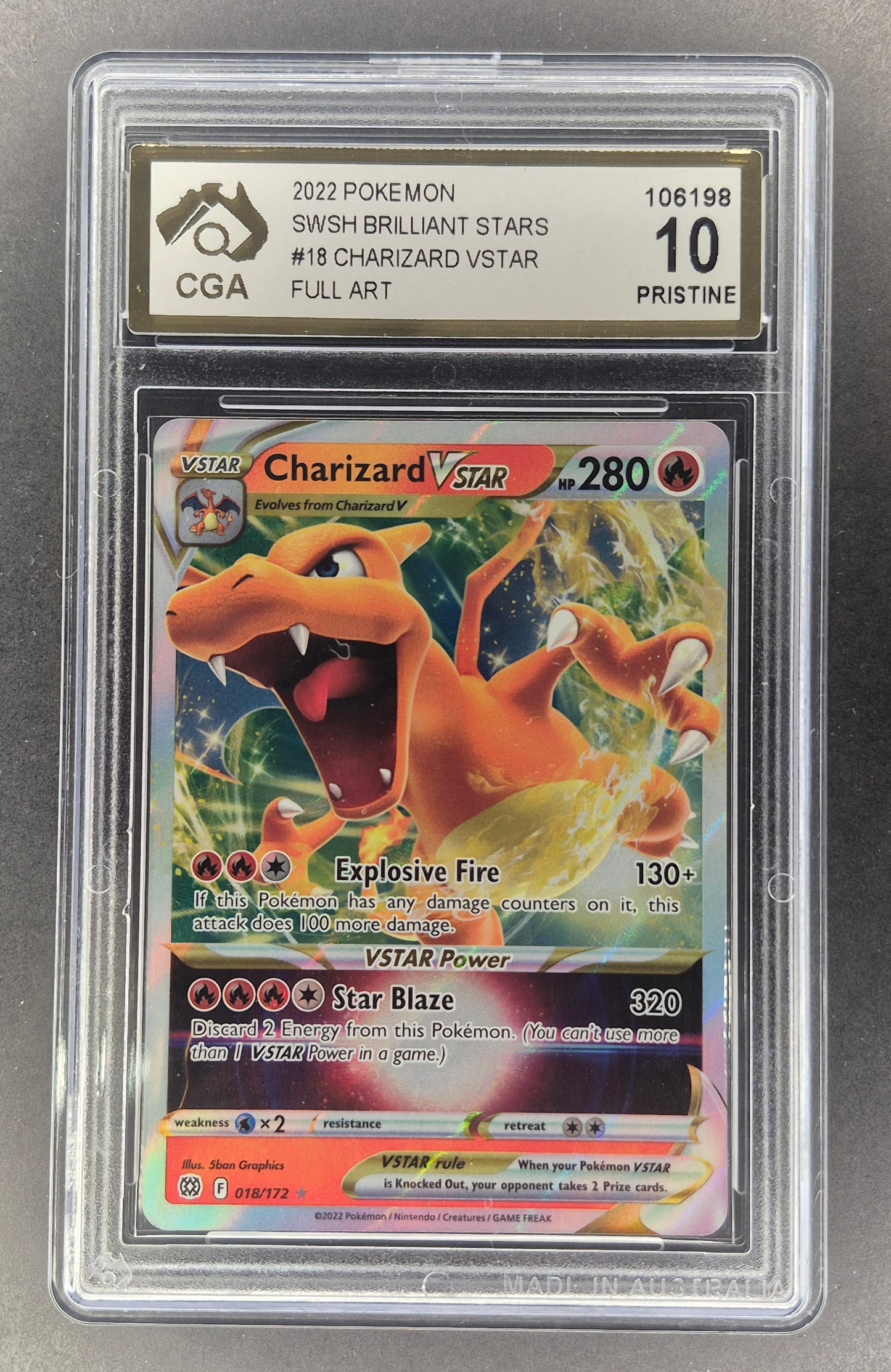 2022 Pokemon SWSH Brilliant Stars 018/172 Charizard Vstar CGA 10 Pristine