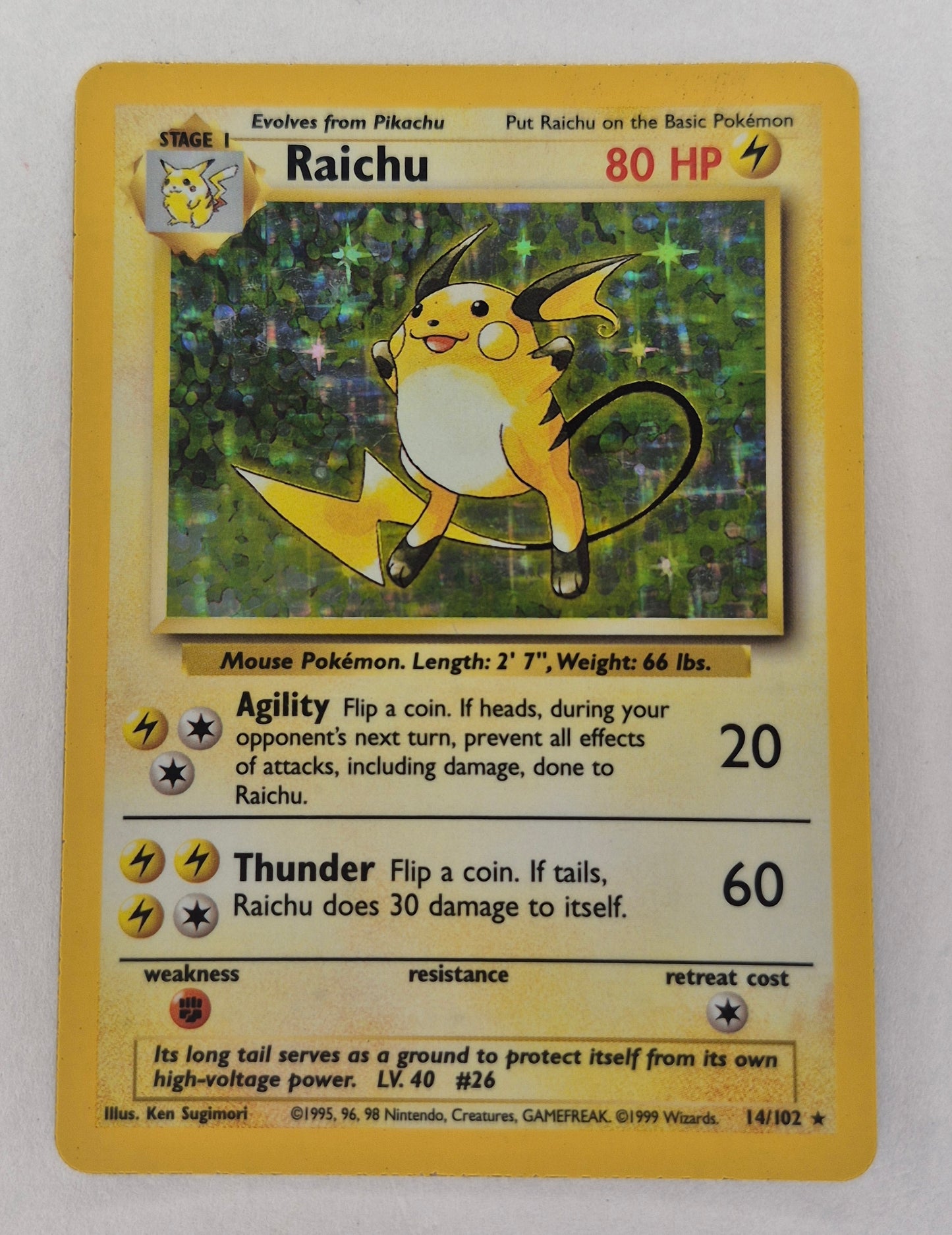 Pokemon 1999 Raichu Base Set Holo Rare 14/102 LP