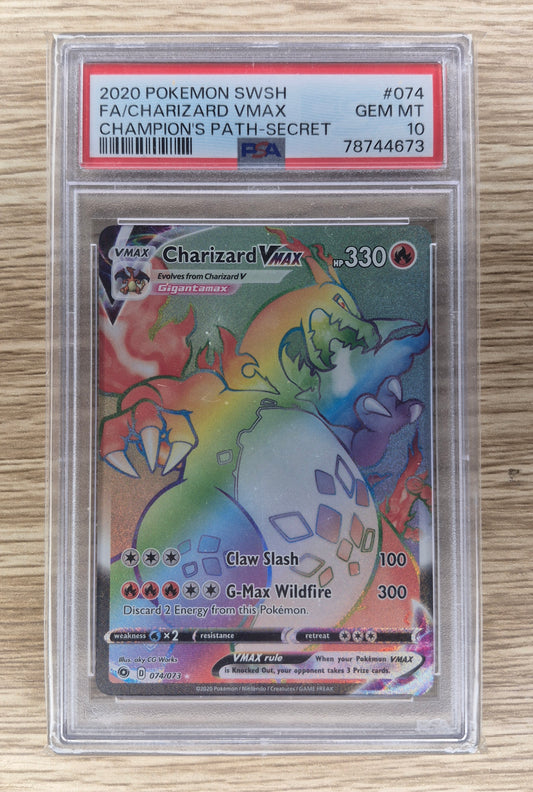 2020 Pokémon SWSH Champions Path 074/073 Charizard Vmax Rainbow Full Art PSA 10