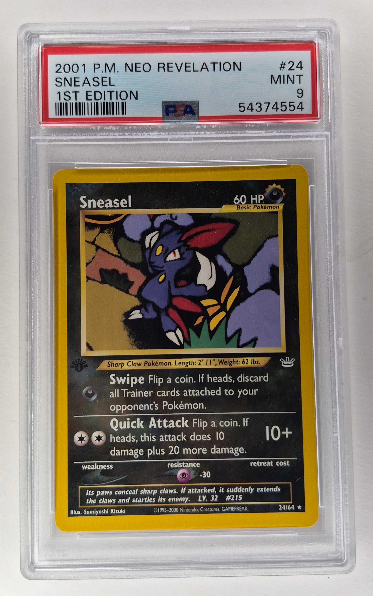 2001 Pokémon Neo Revelation 24/64 Sneasal 1st Edition PSA 9
