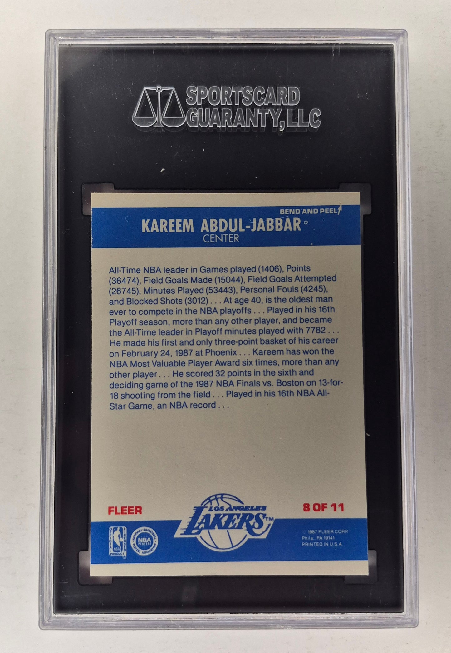 1987 FLEER Sticker #8 Kareem Abdul-Jabbah Sticker SGC 8 NM-MT