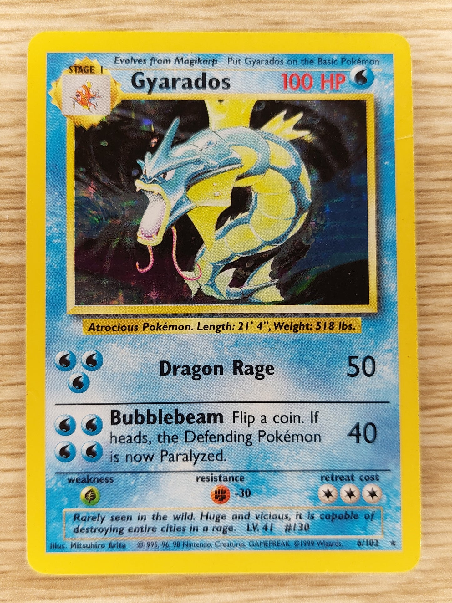 Pokemon 1999 Gyarados Base Set Holo Rare 6/102 MP