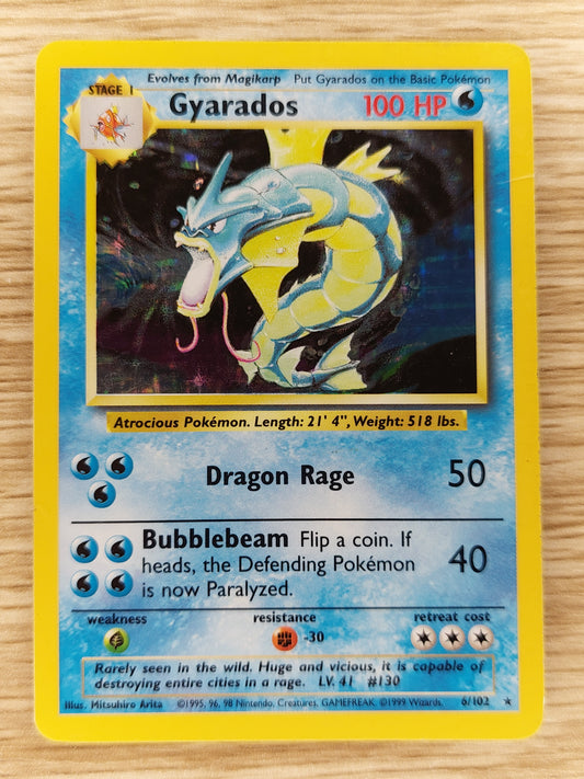 Pokemon 1999 Gyarados Base Set Holo Rare 6/102 MP