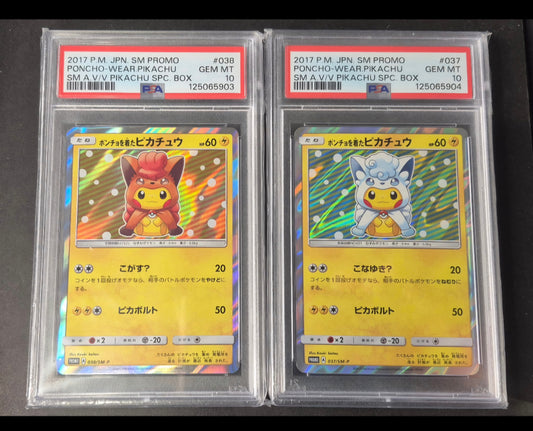 PSA 10 Pokemon 2017 Poncho Pikachu Alolan Vulpix 037/SM-P & 038/SM-P Promo Set Consecutive!!