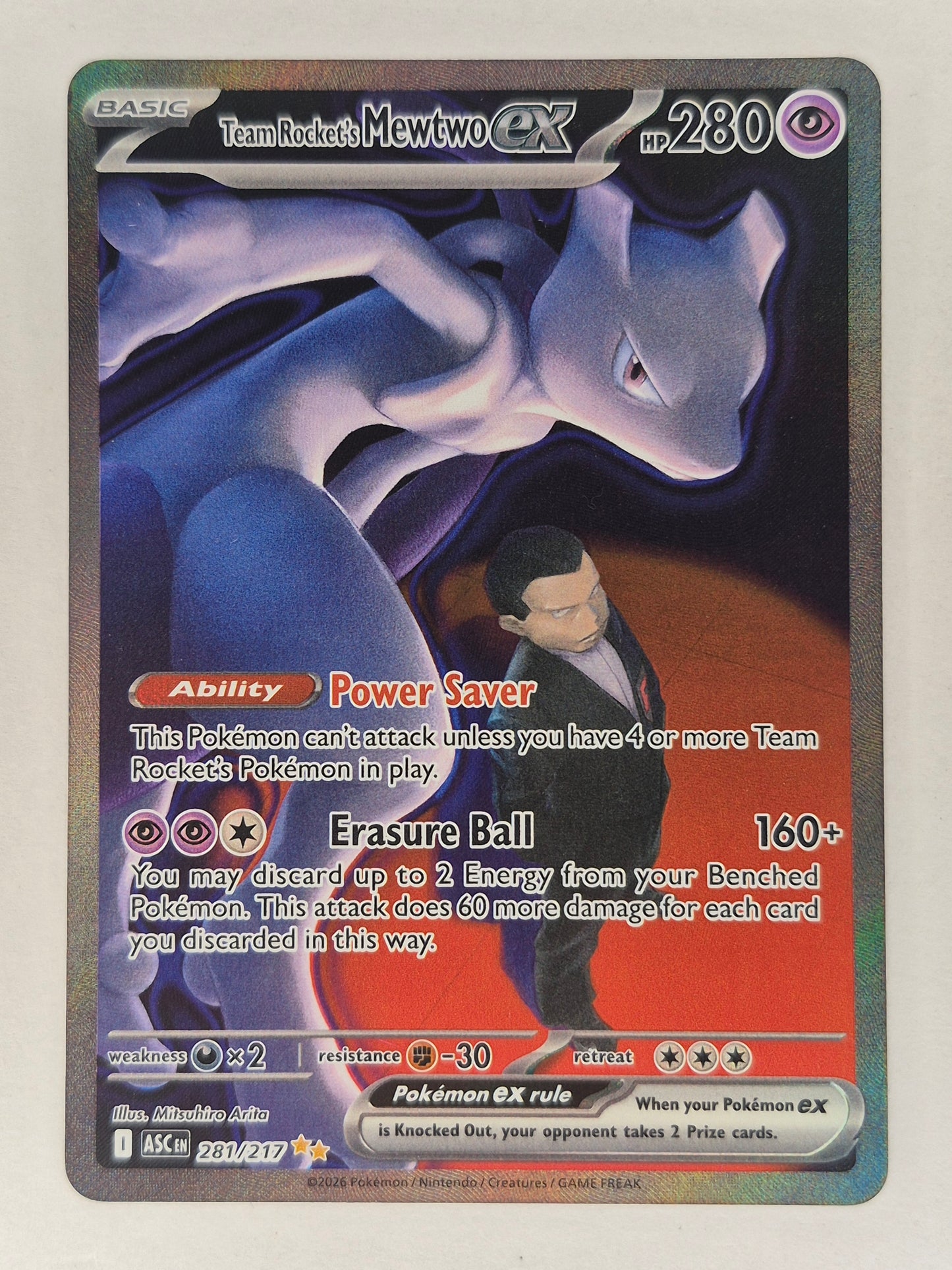 Team Rocket’s Mewtwo ex 281/217 SIR Ascended Heroes Pokemon NM