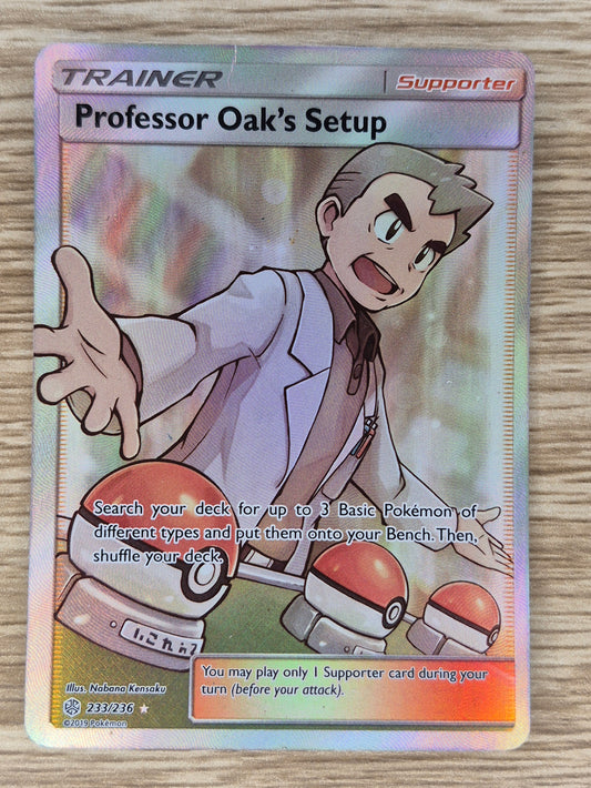 Pokémon TCG Professor Oak's Setup Cosmic Eclipse 233/236 Holo Full Art (Crease)**D