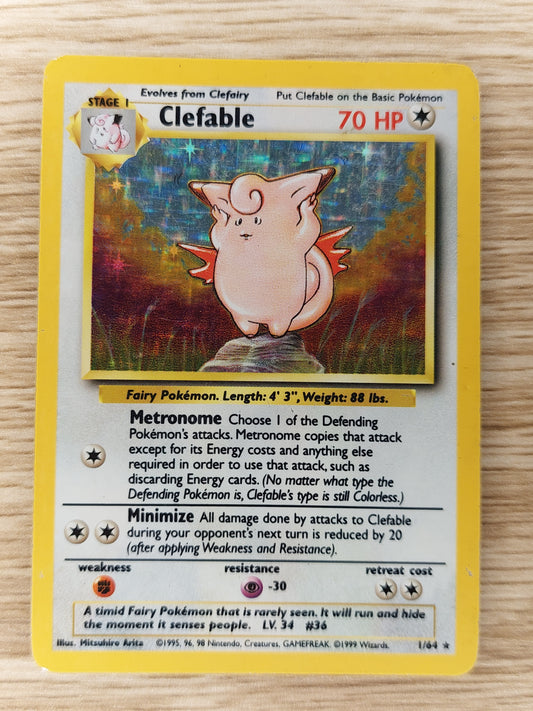 Pokemon 1999 Clefable Base Set Holo Rare 1/64 MP