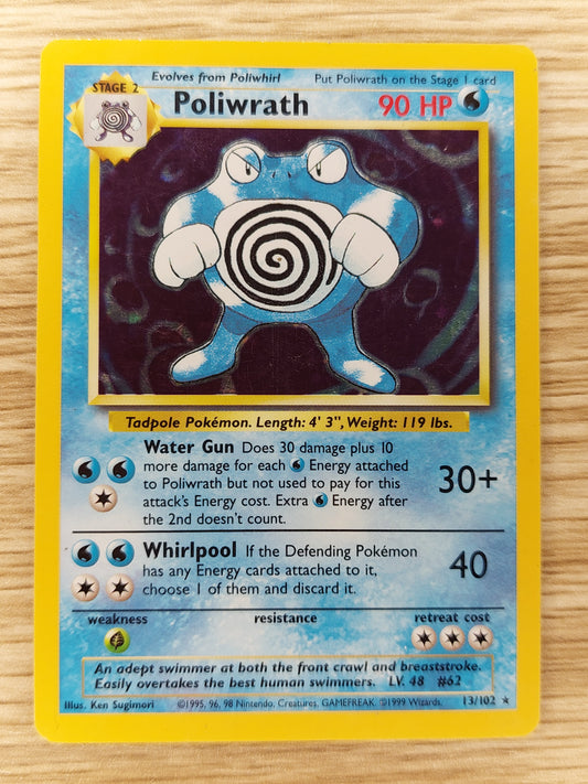 Pokemon 1999 Poliwrath Base Set Holo Rare 13/102 MP
