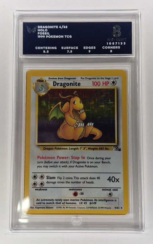 1999 Pokémon Fossil 4/62 Dragonite Holo ARK 8 PSA NM-MT