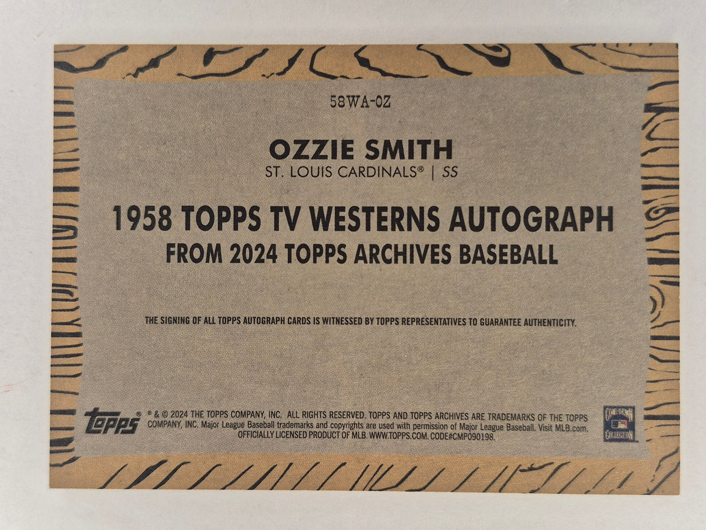 2024 Topps Archives Ozzie Smith 1958 TV Westerns On Card Autograph #58WA-OZ NM